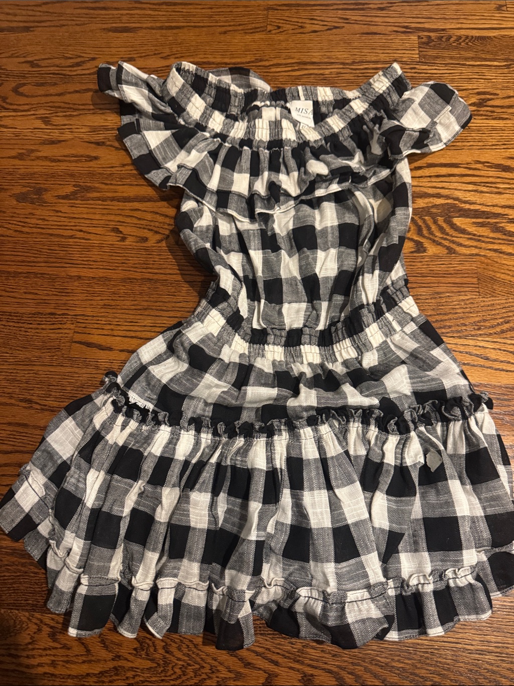 Misa Los Angeles Black & White Gingham Ruffle Off-Shoulder Dress
